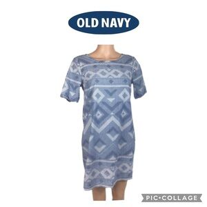 Old Navy Aztec Geometric Print Chambray Shift Dress Size M